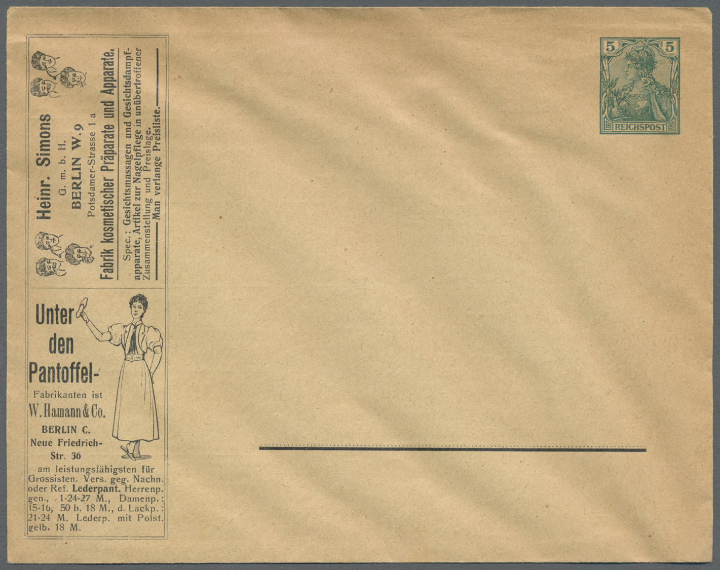 GA Thematik: Anzeigenganzsachen / Advertising Postal Stationery: 1902 (ca), Dt. Reich. Privat-Anzeigen-Umschlag 5 Pf Rei - Non Classificati