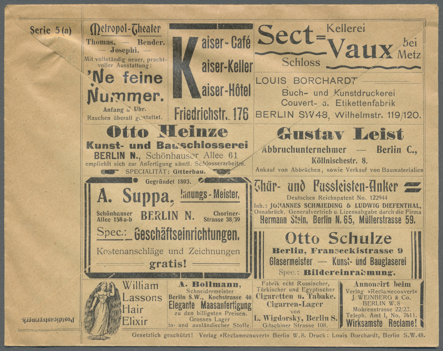 GA Thematik: Anzeigenganzsachen / Advertising Postal Stationery: 1902 (ca), Dt. Reich. Privat-Anzeigen-Umschlag 5 Pf Rei - Ohne Zuordnung