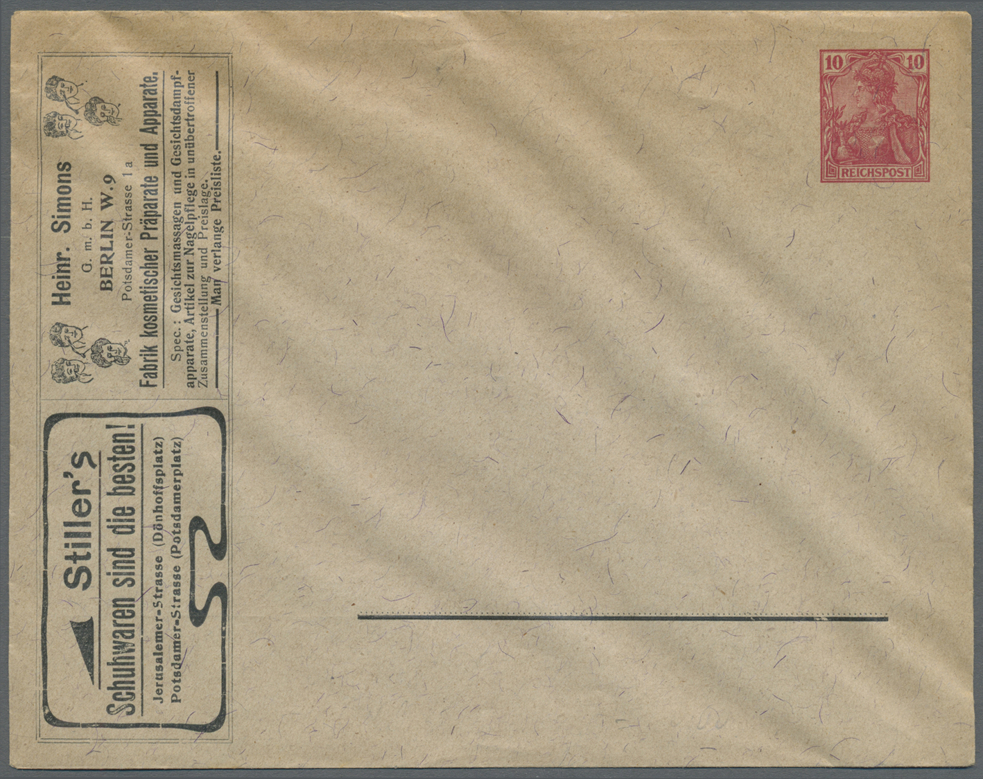 GA Thematik: Anzeigenganzsachen / Advertising Postal Stationery: 1902 (ca), Dt. Reich. Privat-Anzeigen-Umschlag 10 Pf Re - Non Classés
