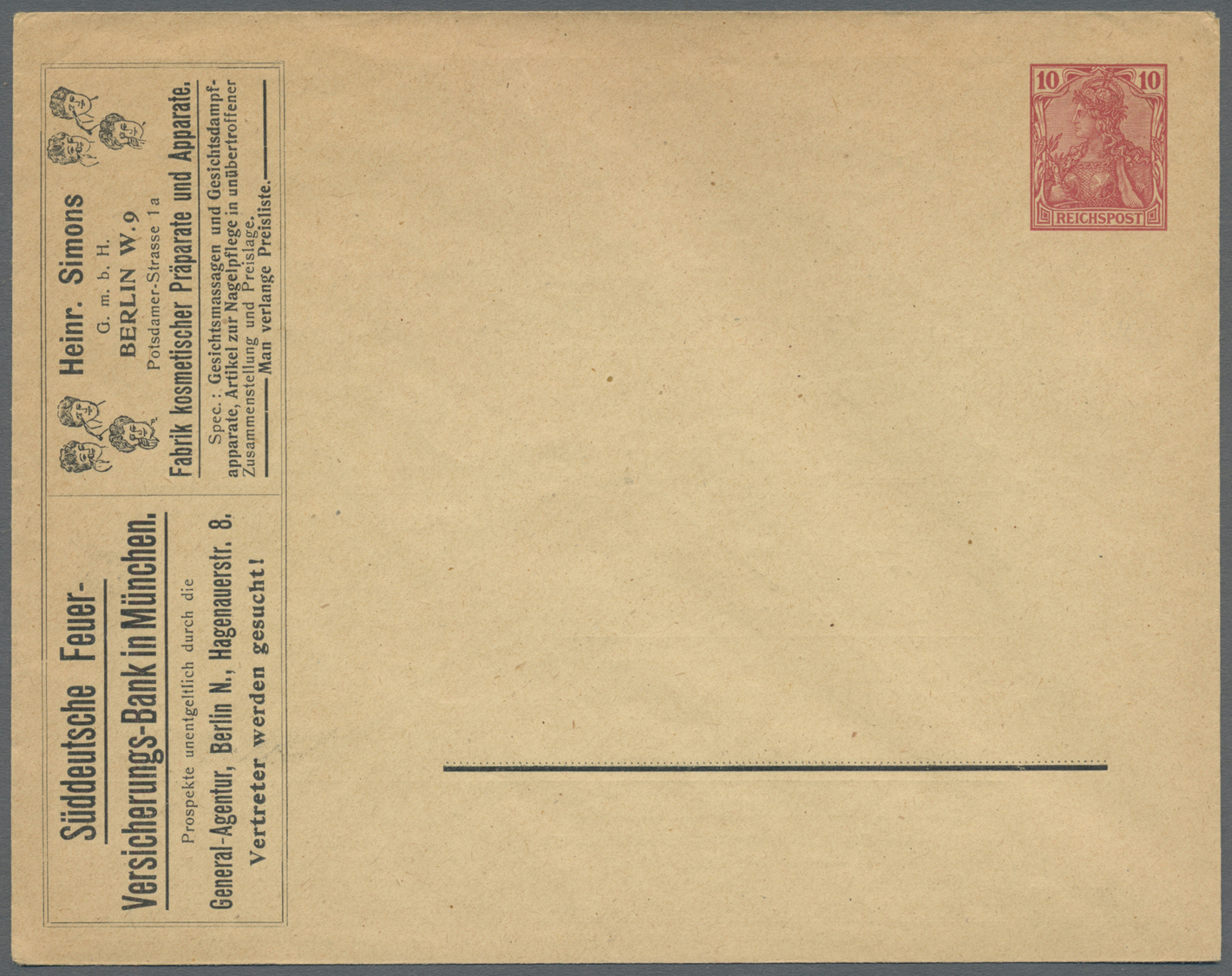 GA Thematik: Anzeigenganzsachen / Advertising Postal Stationery: 1902 (ca), Dt. Reich. Privat-Anzeigen-Umschlag 10 Pf Re - Non Classés
