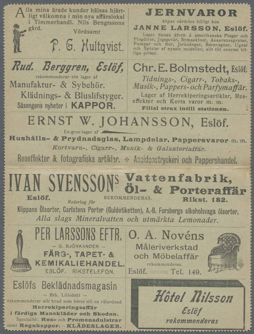 GA Thematik: Anzeigenganzsachen / Advertising Postal Stationery: 1906, Schweden. Anzeigen-Kartenbrief 5 Öre Grün Ziffer  - Non Classificati