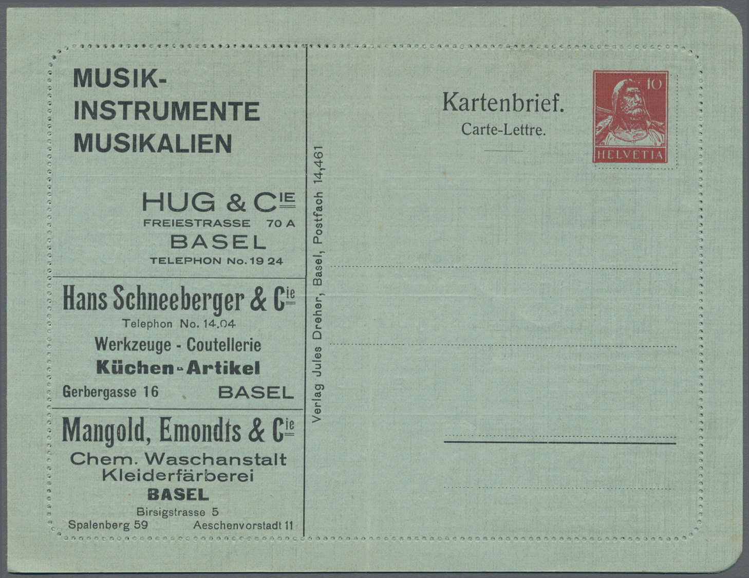 GA Thematik: Anzeigenganzsachen / Advertising Postal Stationery: Schweiz: 1915 (ca.), 10 C. Anzeigen-Kartenbrief Mit Vor - Non Classés