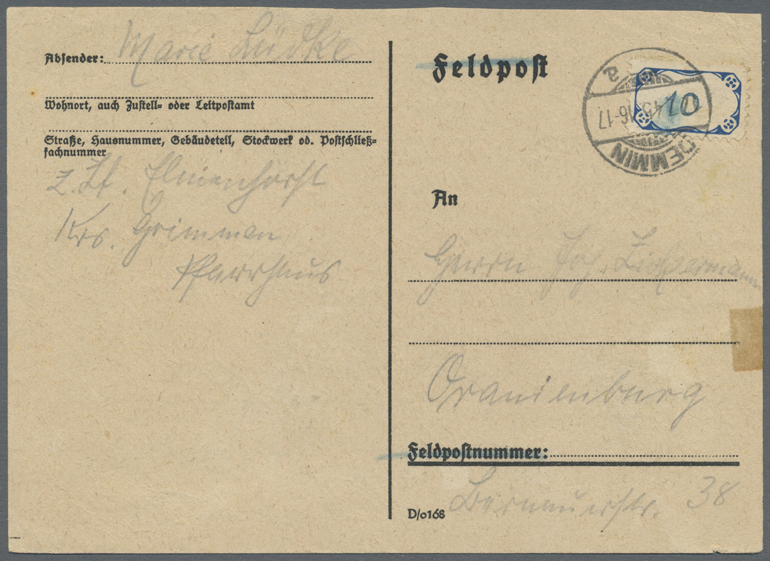 Br Deutsche Lokalausgaben Ab 1945: Demmin, 1945, Etikett Im Format 20x12 Mm Mit Handschriftlichem Werte - Andere & Zonder Classificatie