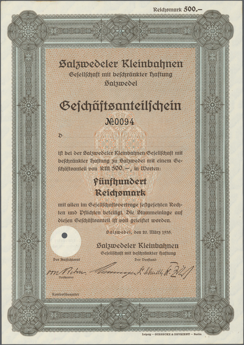 Thematik: Eisenbahn / Railway: 1935:  DEUTSCHLAND, Salzwedeler Kleinbahnen GmbH Salzwedel 1935. Spezial-Kollektion Der 1 - Trains