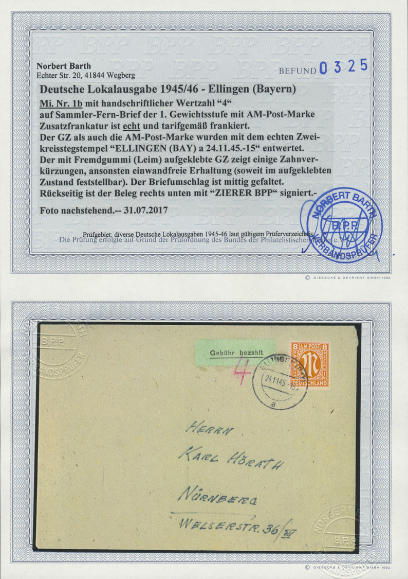 Br Deutsche Lokalausgaben Ab 1945: ELLINGEN: Gebührenzettel Mit Handschriftlicher Wertangabe In MiF Mit - Autres & Non Classés