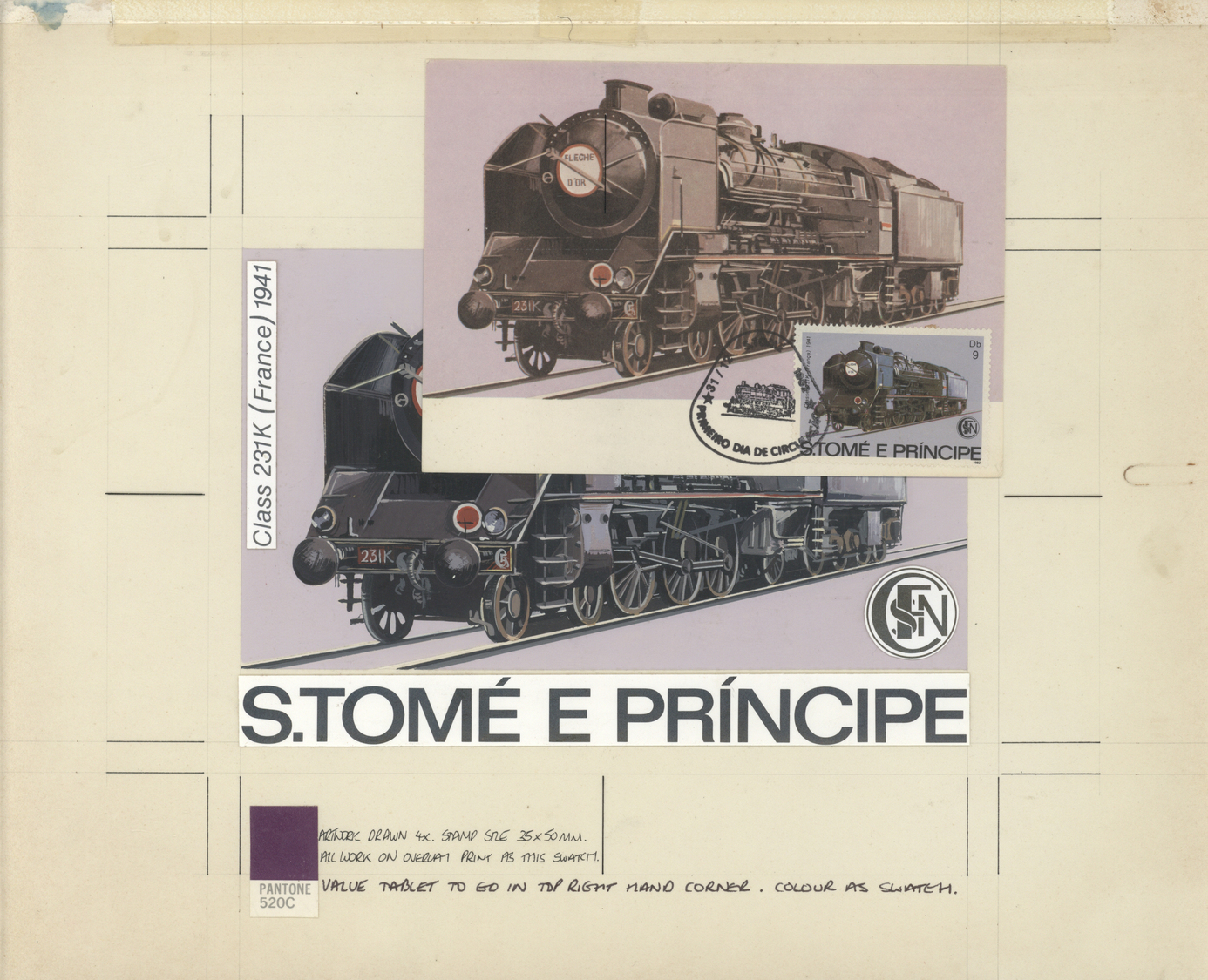 Thematik: Eisenbahn / Railway: 1982, St. Thomas And Prince Islands. Lot Of 5 Artworks For The LOCOMOTIVES Series Contain - Trains