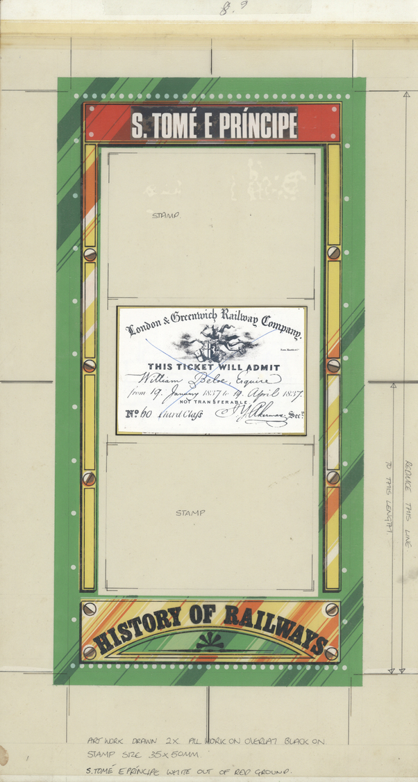 Thematik: Eisenbahn / Railway: 1982, St. Thomas And Prince Islands. Lot Of 5 Artworks For The LOCOMOTIVES Series Contain - Trains