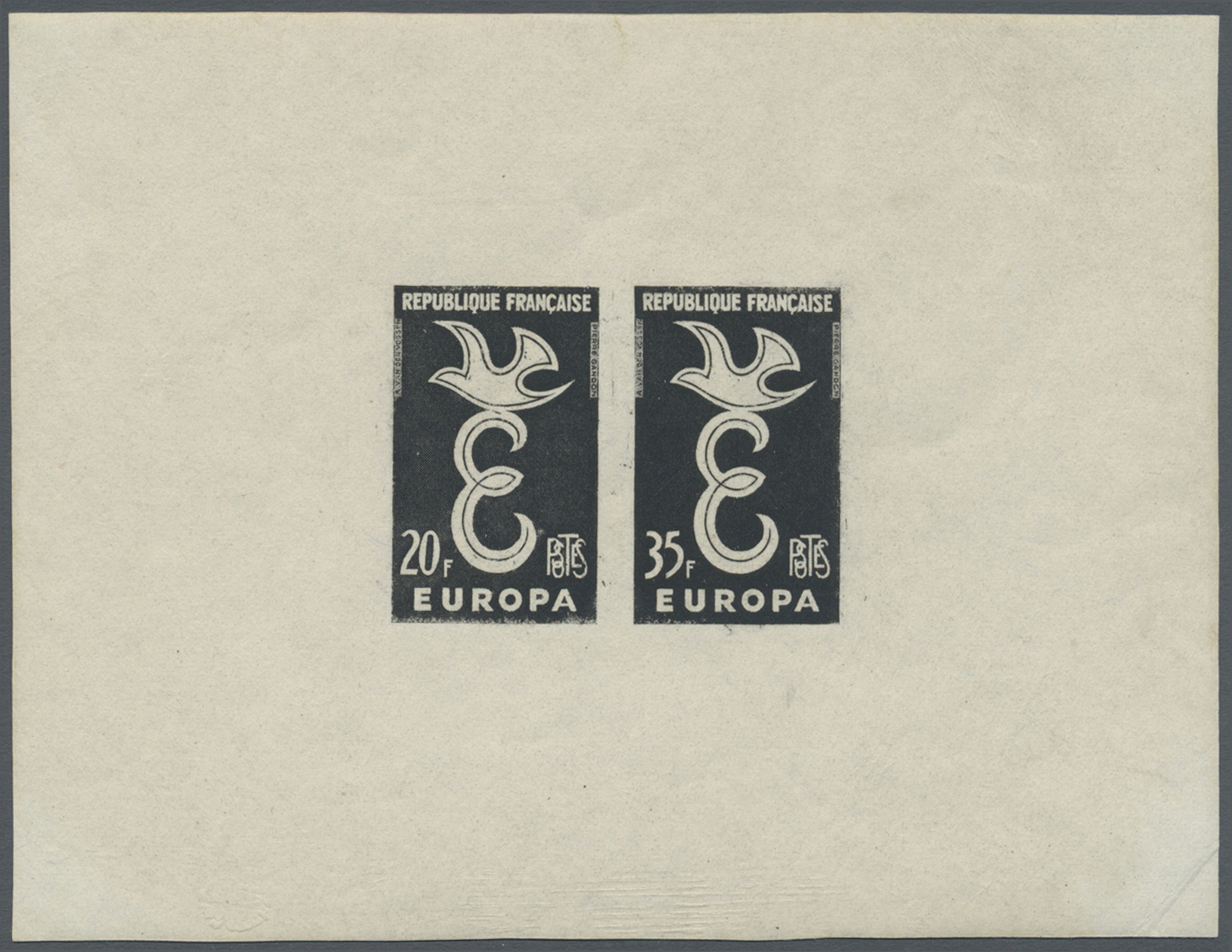 ** Thematik: Europa / Europe: 1958, France. Imperforate Proof Sheet In Black For The Complete EUROPA Issue (2 Values). G - European Ideas
