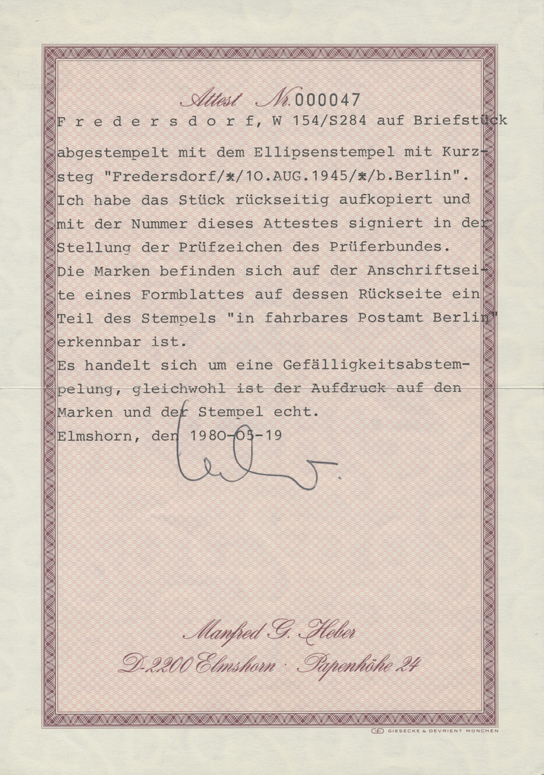 Brfst Deutsche Lokalausgaben Ab 1945: 1945: Freimarken Mit Überdruck Aus Heftchenblatt Auf Briefstück, Abg - Other & Unclassified