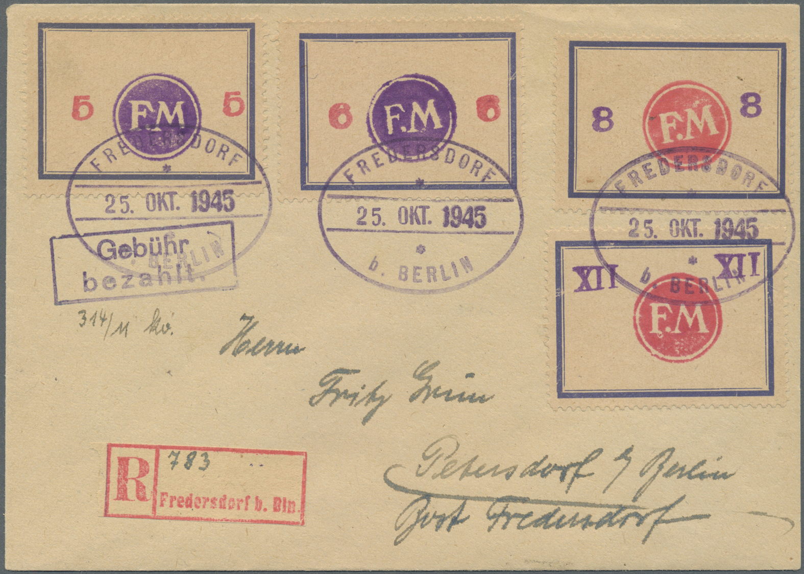 Br Deutsche Lokalausgaben Ab 1945: FREDERSDORF, 5 - XII Pfg. Behelfsmarken Im Format 43 X 31,5 Mm, Komp - Andere & Zonder Classificatie