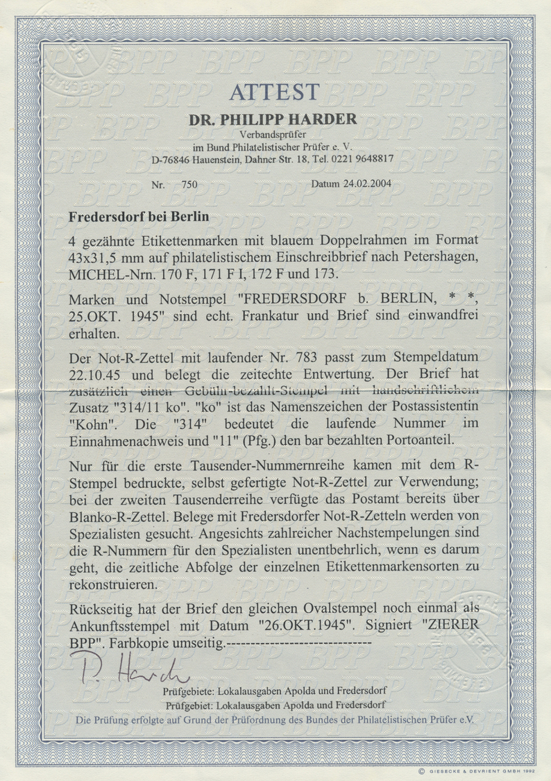 Br Deutsche Lokalausgaben Ab 1945: FREDERSDORF, 5 - XII Pfg. Behelfsmarken Im Format 43 X 31,5 Mm, Komp - Other & Unclassified