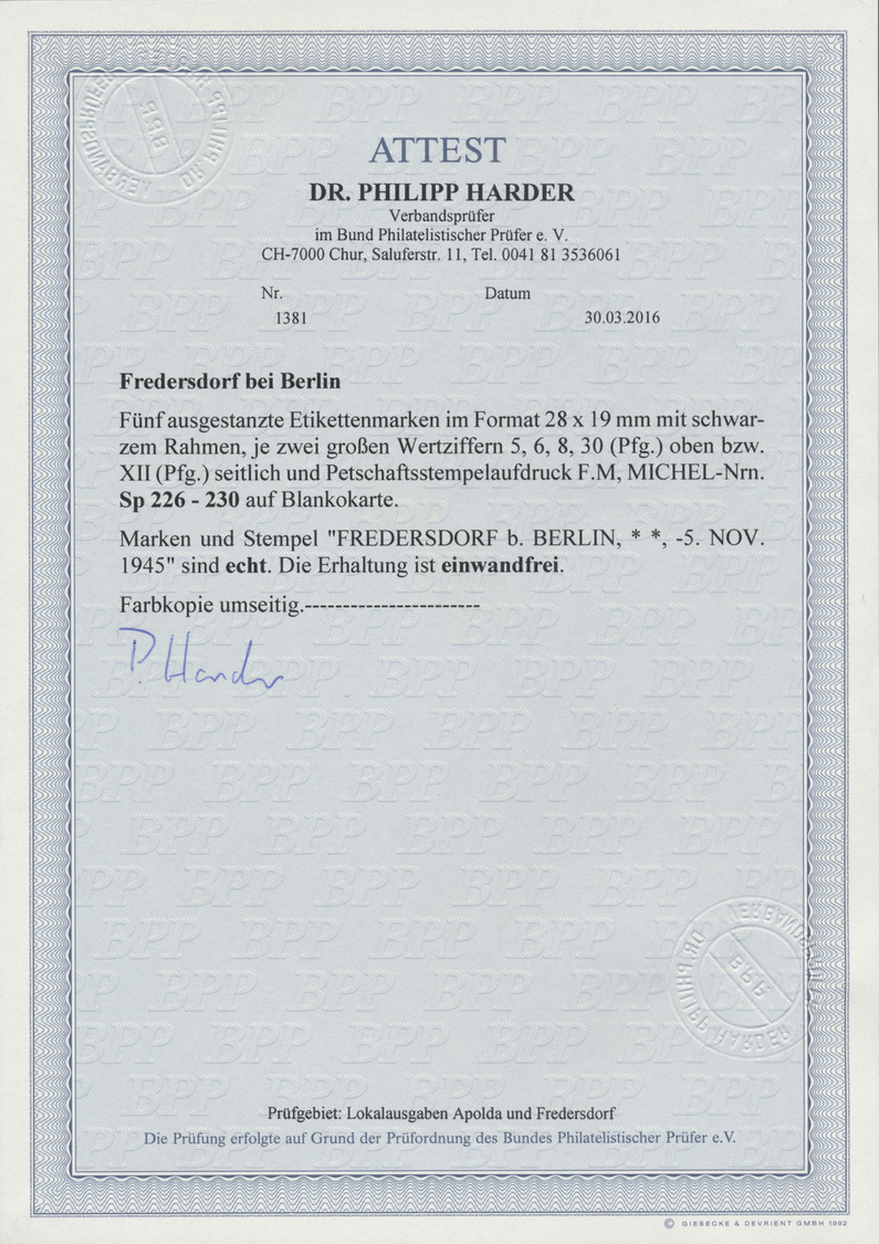 Br Deutsche Lokalausgaben Ab 1945: FREDERSDORF: Format 28x19, Große Wertziffern, Schwarzer Liniendurchs - Autres & Non Classés