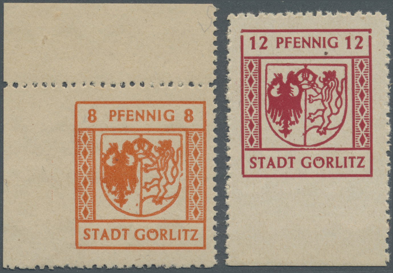 ** Deutsche Lokalausgaben Ab 1945: Görlitz: 1945, 8 Pfg. Stadtwappen Links Ungezähnt Mit X-Gummierung A - Andere & Zonder Classificatie