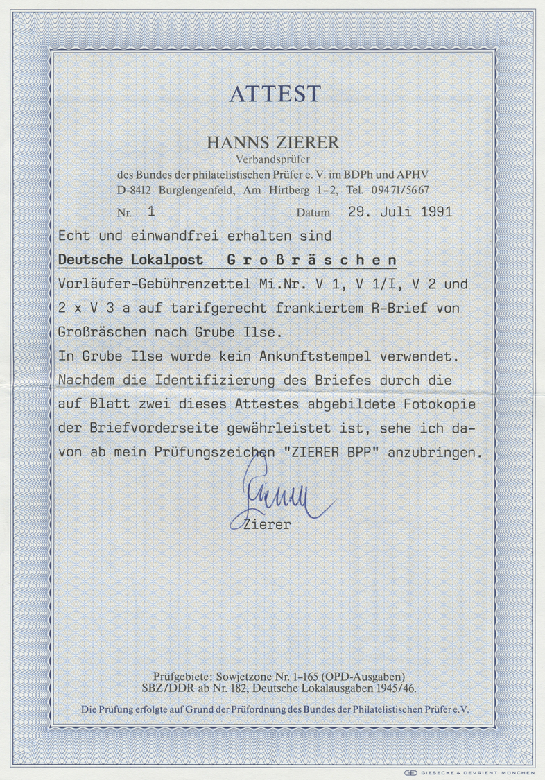 Br Deutsche Lokalausgaben Ab 1945: GROßRÄSCHEN, 1946: Gebührenzettel 10 Pf Mit Zusatzfrankatur Auf Tari - Altri & Non Classificati