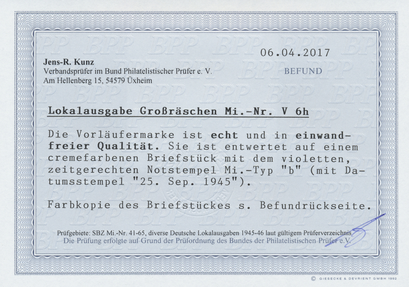 Brfst Deutsche Lokalausgaben Ab 1945: Großräschen: 1945, 30 Pfg. Auf Postzettel "Verreist..." Mit Notstemp - Altri & Non Classificati