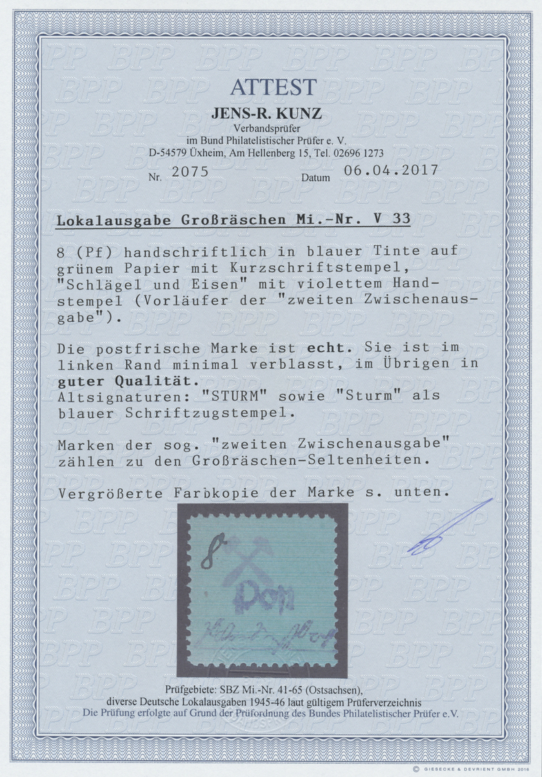 ** Deutsche Lokalausgaben Ab 1945: Großräschen: 1945, 8 Pfg. Violett Auf Grün, Zweite Zwischenausgabe, - Autres & Non Classés