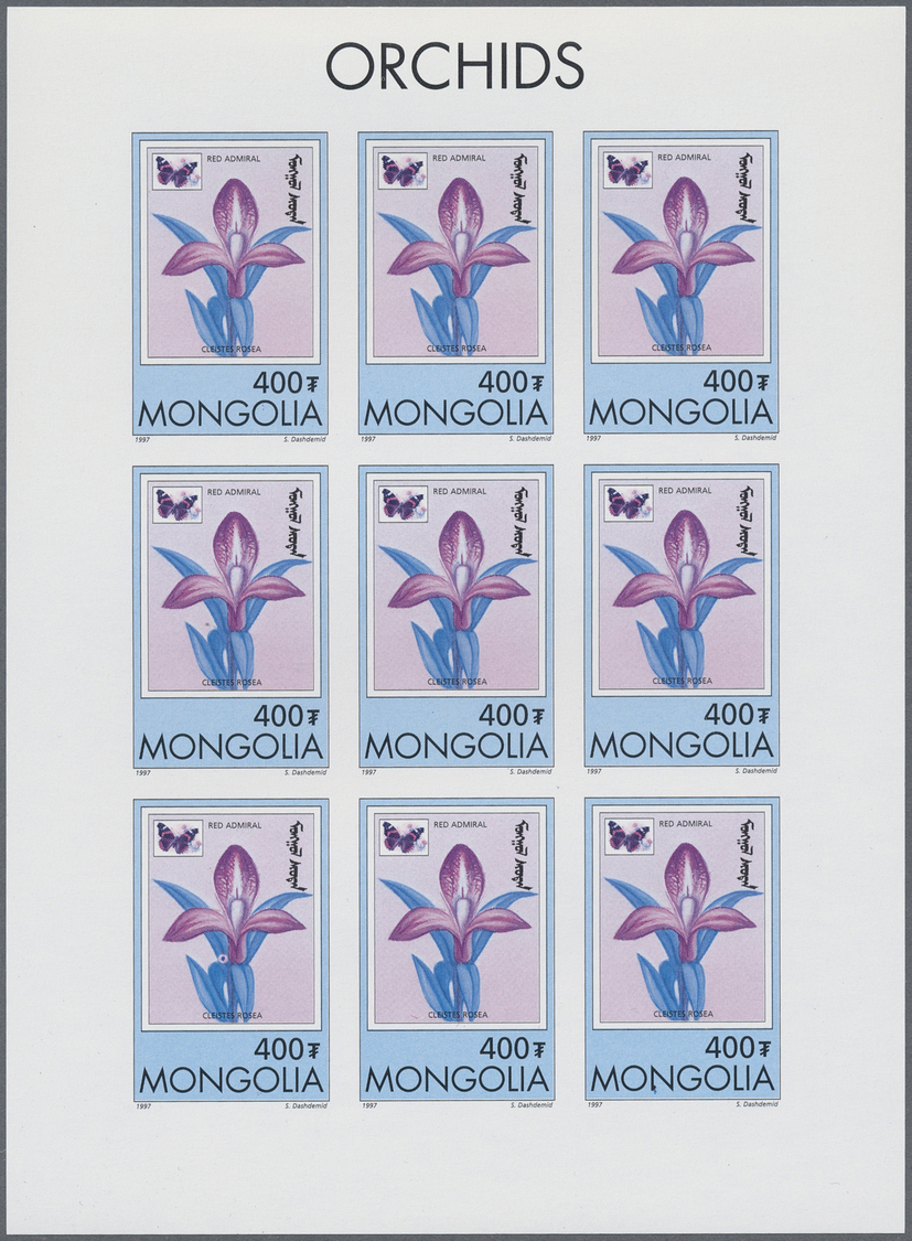 ** Thematik: Flora-Orchideen / Flora-orchids: 1997, MONGOLIA: Orchids 'Cleistes Rosea' 400t. Sheetlet Of Nine Stamps In  - Orchids