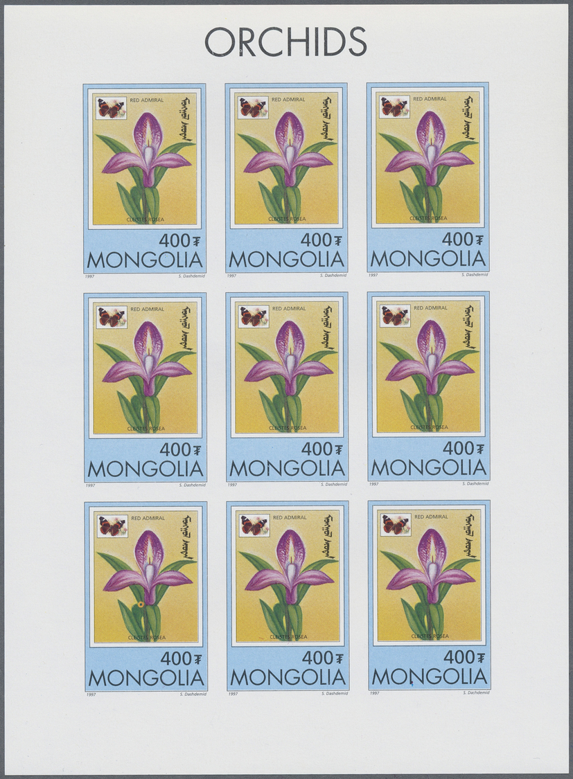 ** Thematik: Flora-Orchideen / flora-orchids: 1997, MONGOLIA: Orchids 'Cleistes rosea' 400t. sheetlet of nine stamps in 