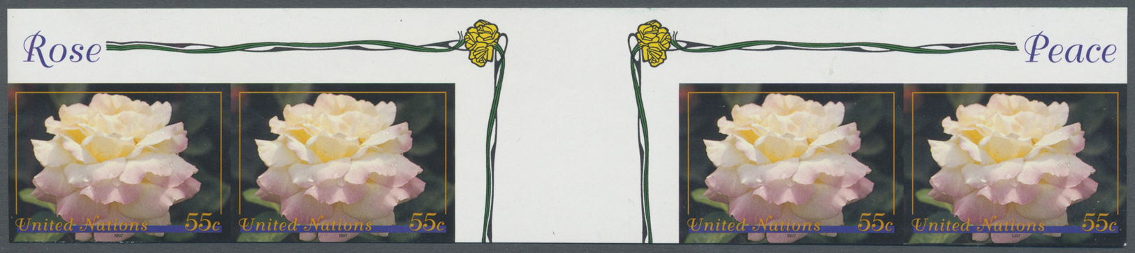 ** Thematik: Flora-Rosen / Flora-roses: 1997, UN New York. Imperforate Horizontal Gutter Pair With One Additional Stamp  - Roses