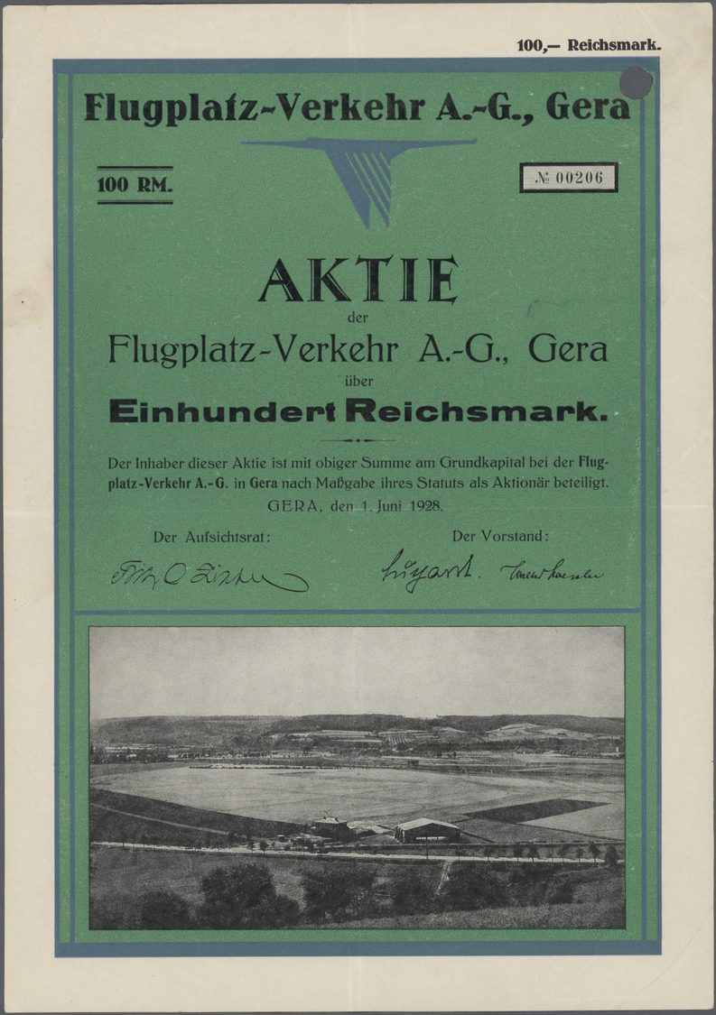 Thematik: Flugzeuge, Luftfahrt / Airoplanes, Aviation: 1928: DEUTSCHLAND, Flugplatz-Verkehr AG Gera 1.6.1928, GRÜNDER-Ak - Airplanes