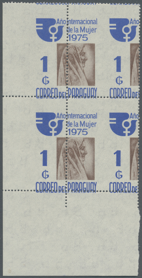 ** Thematik: Frauen / Women: 1976, PARAGUAY: International Women Year 1g. Blue/brown Corner Block With Heavy MISPLACED P - Unclassified