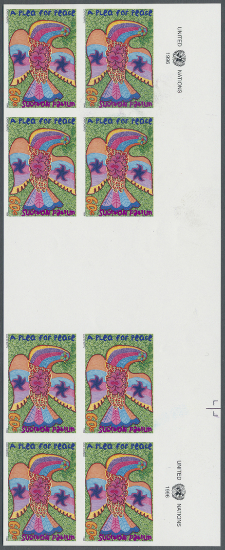 ** Thematik: Frieden / Peace: 1996, UN New York. Imperforate Horizontal Gutter Pair Of 2 Blocks Of 4 For The 60c Value O - Unclassified