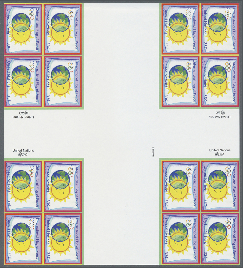 ** Thematik: Frieden / Peace: 2000, UN New York. Imperforate Cross Gutter Block Of 4 Blocks Of 4 Of The Issue "Internati - Unclassified