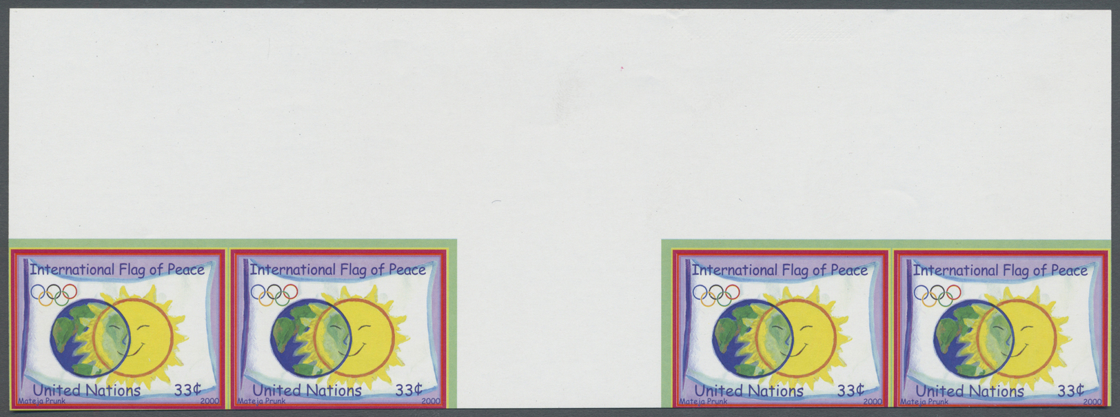 ** Thematik: Frieden / Peace: 2000, UN New York. Imperforate Horizontal Pair With One Additional Stamp On Each Side For  - Unclassified