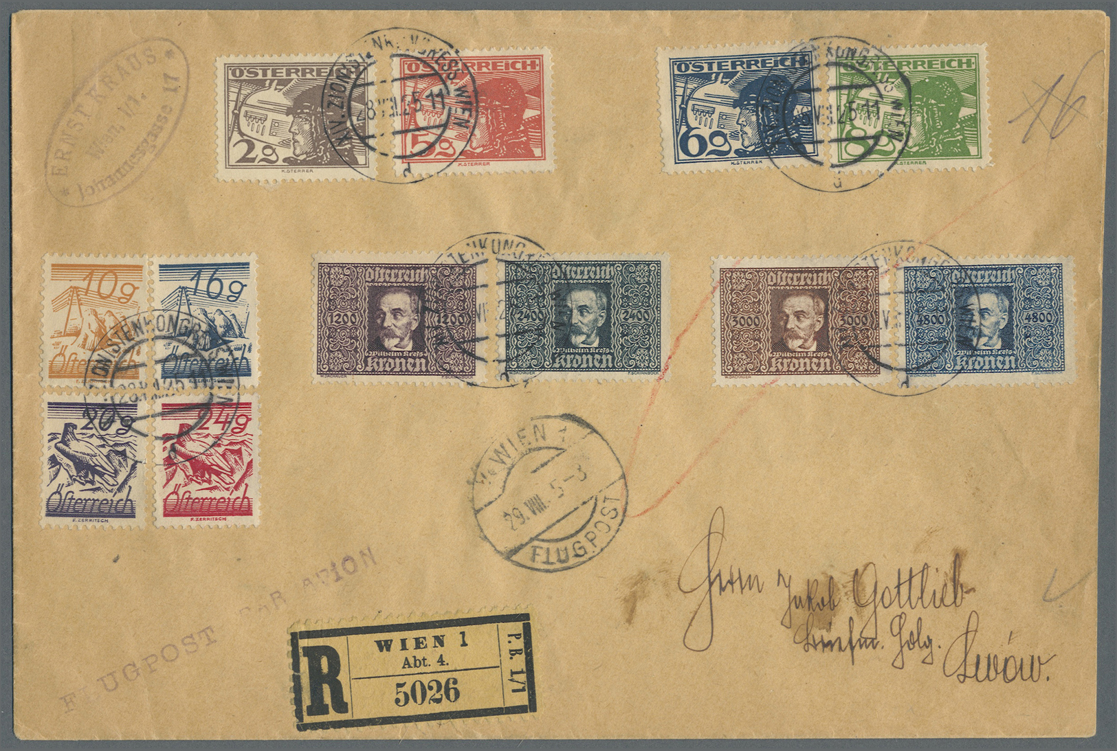 Br Thematik: Judaika / Judaism: 1925 (28.8.), Österreich, Großformatiger R-Flugpostbrief Mit Philat. Währungs-Mischfrank - Unclassified