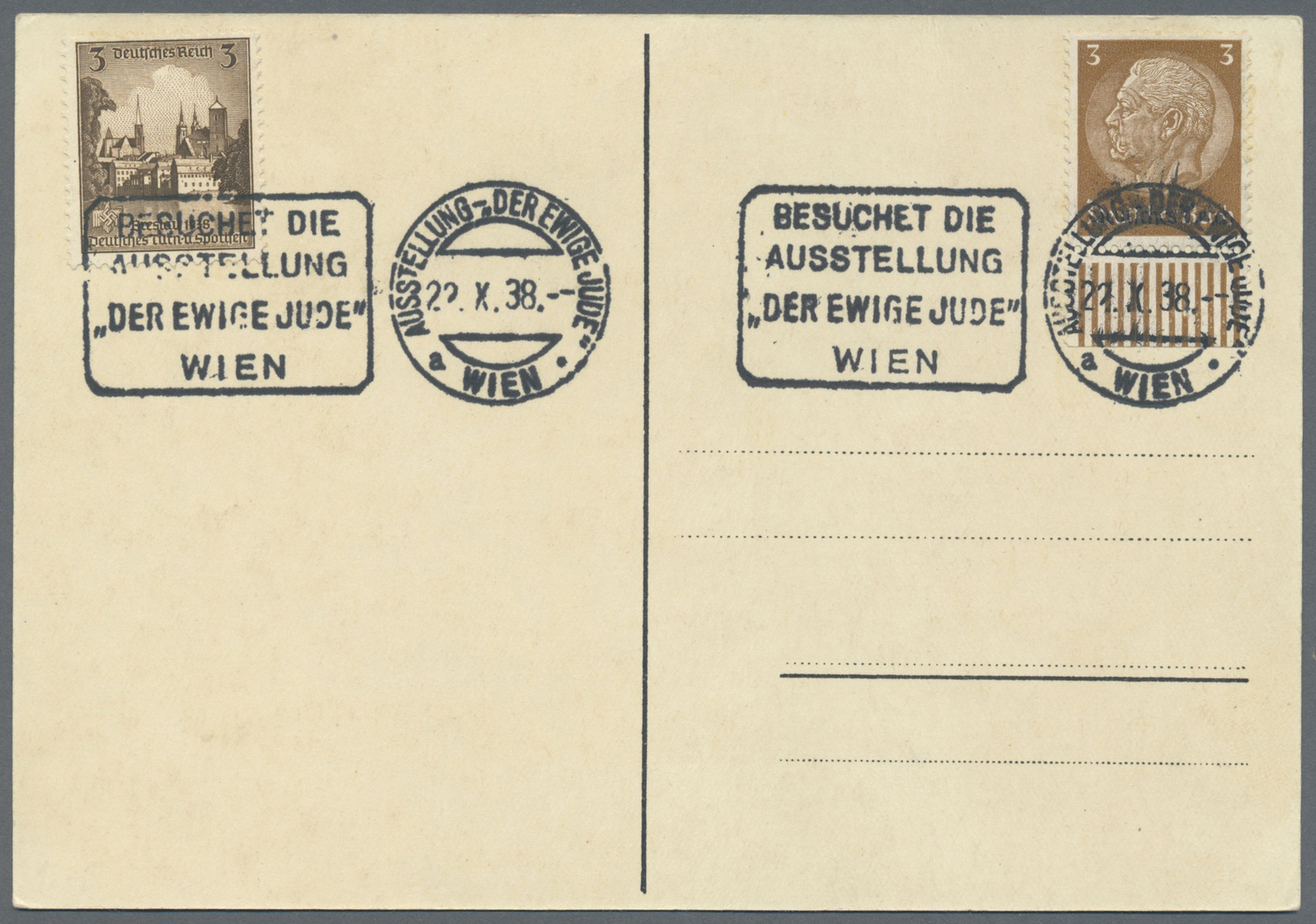 Thematik: Judaika / Judaism: 1938 (22.10.), Österreich, Dreifarbige Propagandakarte 'DER EWIGE JUDE / Grosse Politische - Unclassified