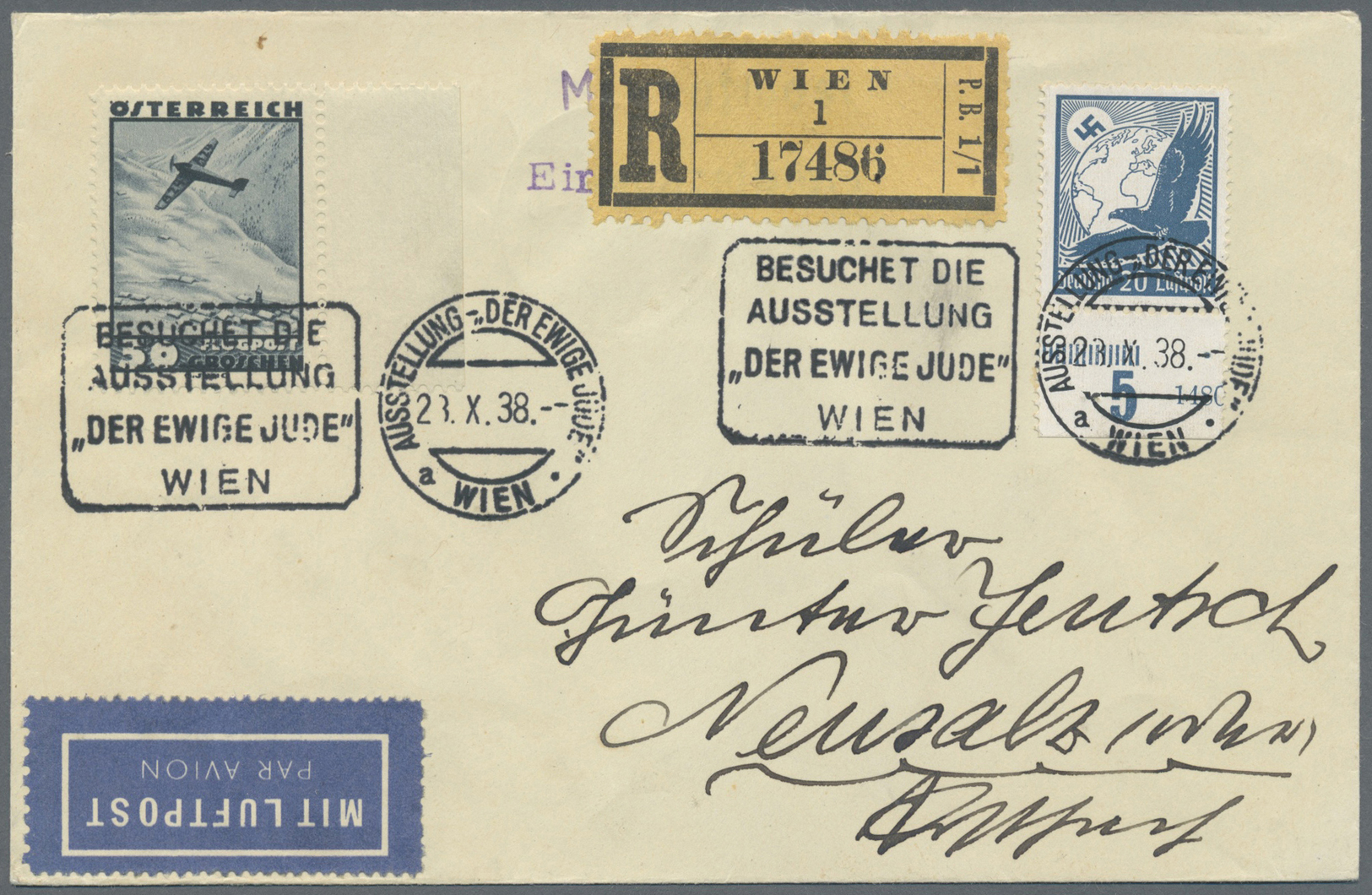 Br Thematik: Judaika / Judaism: OSTMARK: 1938, ÖSTERREICH, (23.9.), R-Flugpostbrief Mit Mischfrankatur Österr. 50 Gr. Fl - Unclassified