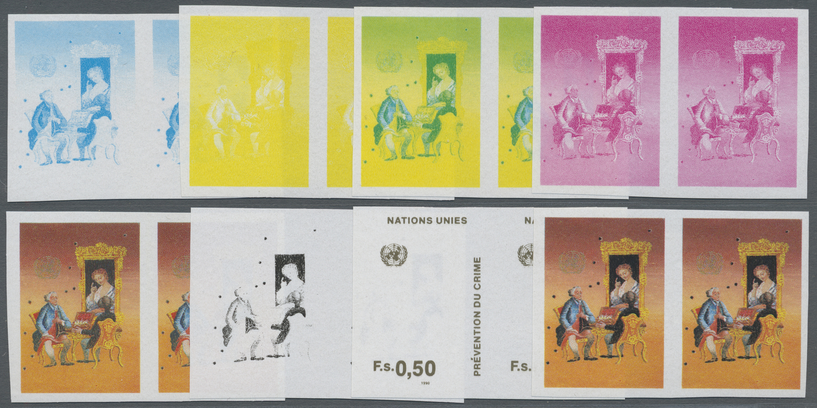 ** Thematik: Justiz / Justice: 1990, UN Geneva. Progressive Proof (8 Phases) In Horizontal Pairs For The Complete Set CR - Police - Gendarmerie