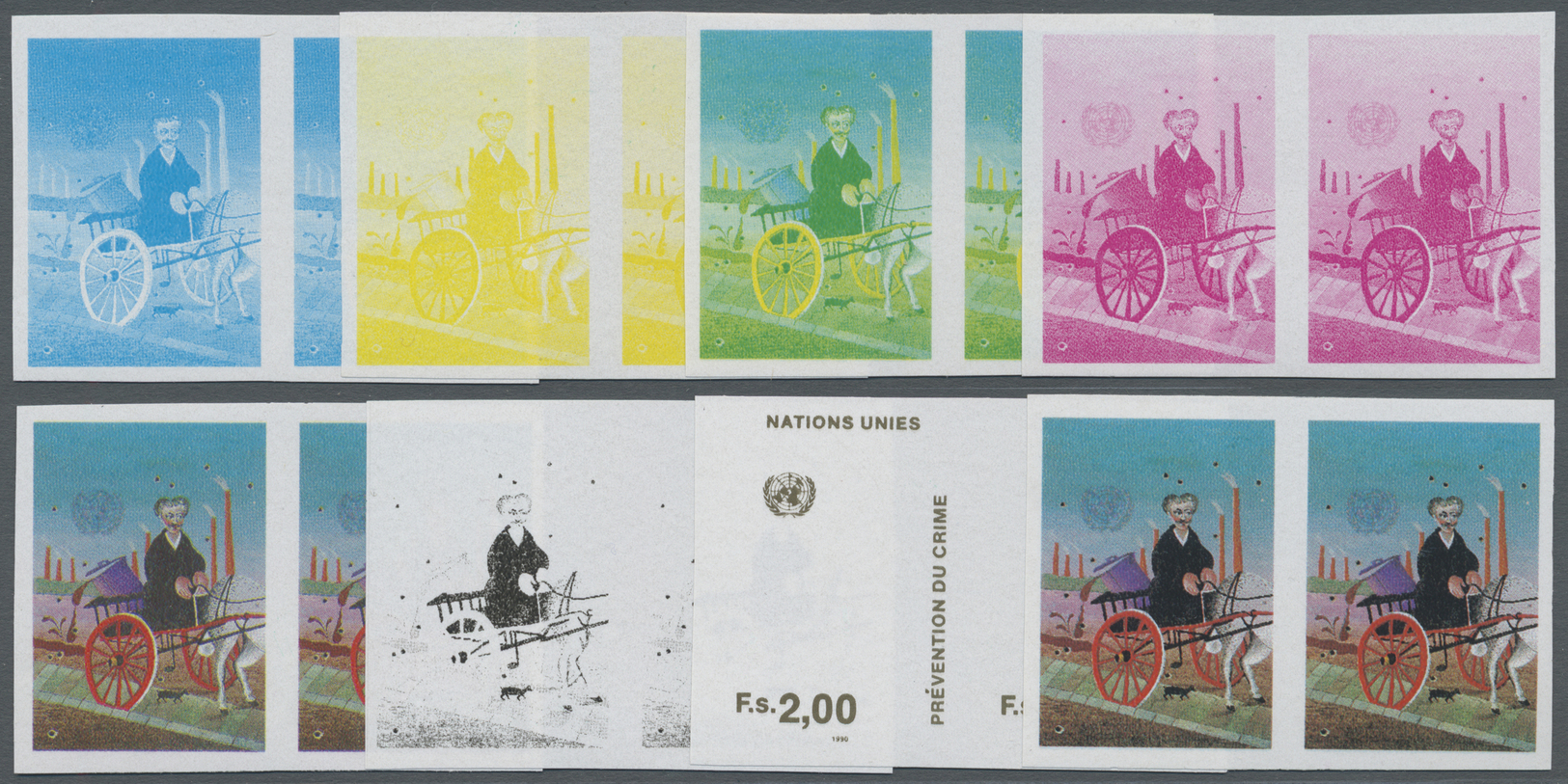 ** Thematik: Justiz / Justice: 1990, UN Geneva. Progressive Proof (8 Phases) In Horizontal Pairs For The Complete Set CR - Police - Gendarmerie