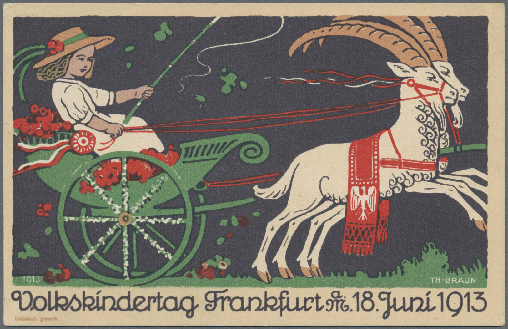GA Thematik: Kinder / Children: 1913, Dt. Reich. Privat-Postkarte 5 Pf Germania "Volkskindertag" Mit Rs. Farb-Abb. "Kind - Other & Unclassified