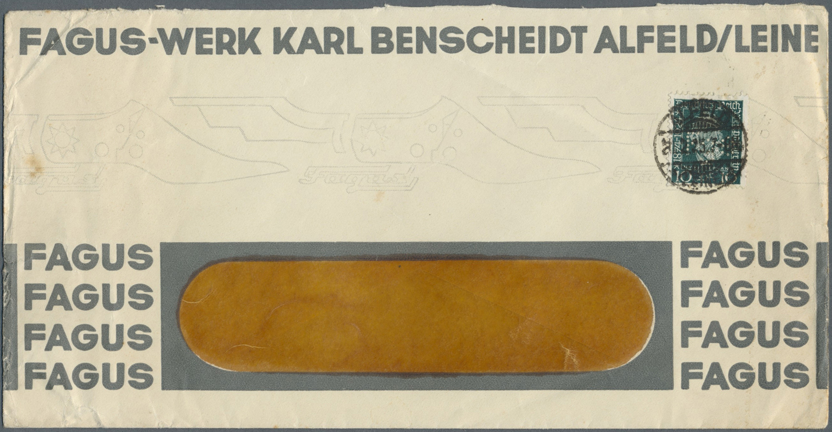 Br Thematik: Kunst / Art: 1925, 10 Pf Mit Perfin "Fgs" Auf Umschlag Der Firma FAGUS-WERK Karl Benscheidt Alfeld/Leine Ge - Other & Unclassified