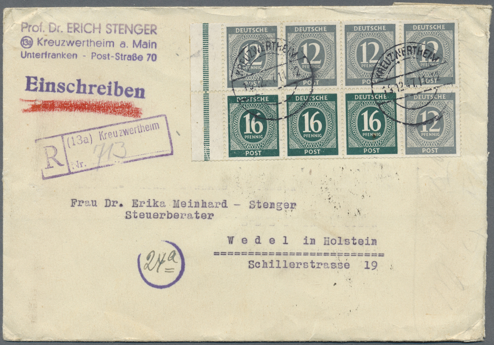 Br Alliierte Besetzung - Gemeinschaftsausgaben: 1947, Heftchenblatt 12 Pfg./16 Pfg. Auf Einschreibebrie - Altri & Non Classificati