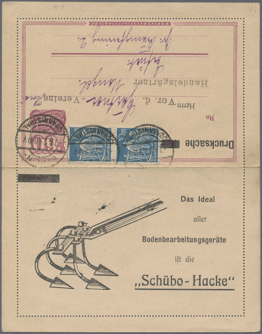 GA Thematik: Landwirtschaft / Agriculture: 1923, Dt. Reich. Kartenbrief 60 Pf Postreiter Mit Allseitig Werbezudruck "Die - Agriculture