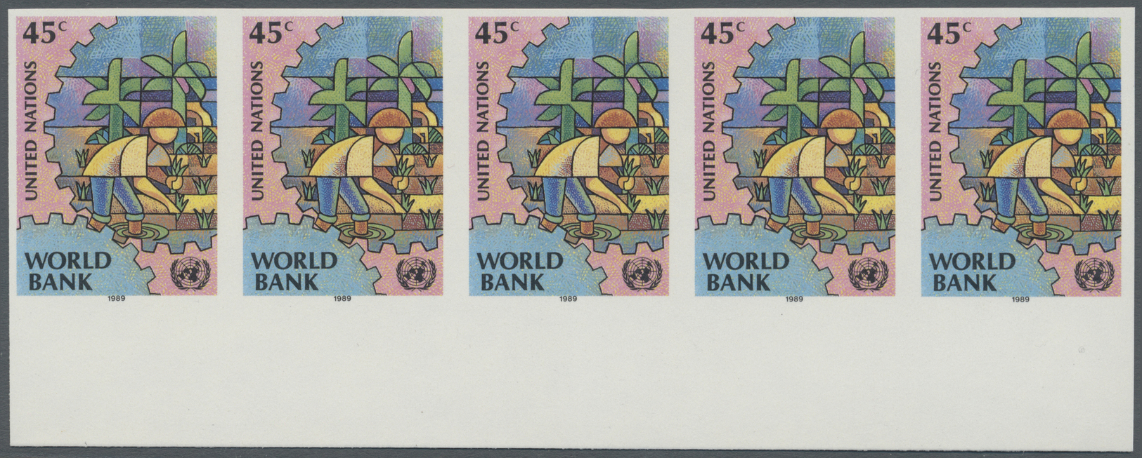 ** Thematik: Landwirtschaft / Agriculture: 1989, UN New York. Imperforate, Horizontal Strip Of 5 For The 45c Value Of Th - Agriculture