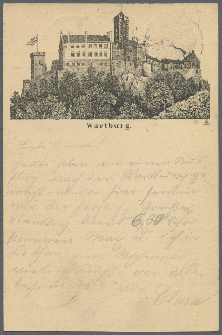 GA Thematik: Luther: 1884, Dt. Reich. Privat-Postkarte 5 Pf Ziffer Rs. Oben Mit Bildzudruck "Wartburg". Gebraucht. - Teologi