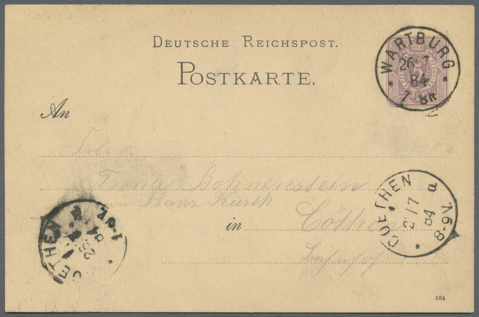 GA Thematik: Luther: 1884, Dt. Reich. Privat-Postkarte 5 Pf Ziffer Rs. Oben Mit Bildzudruck "Wartburg". Gebraucht. - Theologians