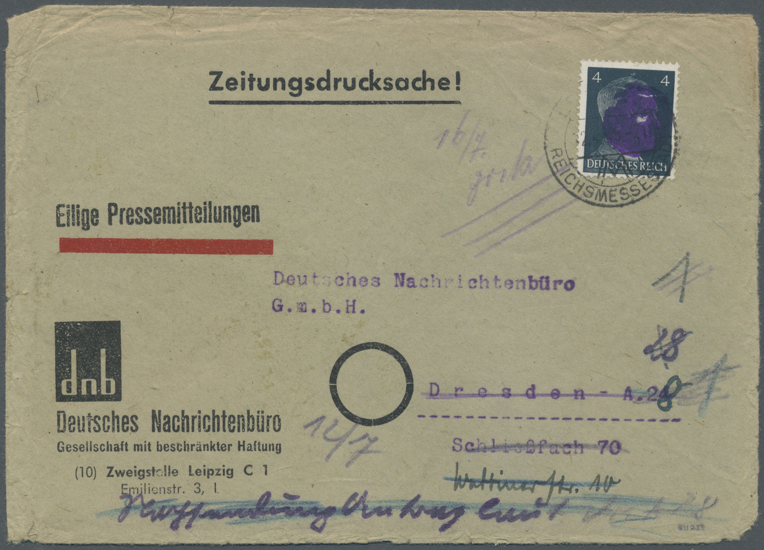 Br Sowjetische Zone - Sächsische Schwärzungen: 1945, Zeitungsdrucksache Mit Geschwärzter 4 Pfg. Hitler - Altri & Non Classificati