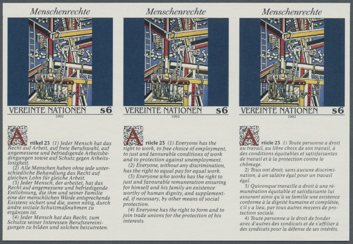 ** Thematik: Malerei, Maler / Painting, Painters: 1992, UN Viennna. IMPERFORATE Inscription Block Of 6 (3 Stamps And 3 L - Autres & Non Classés