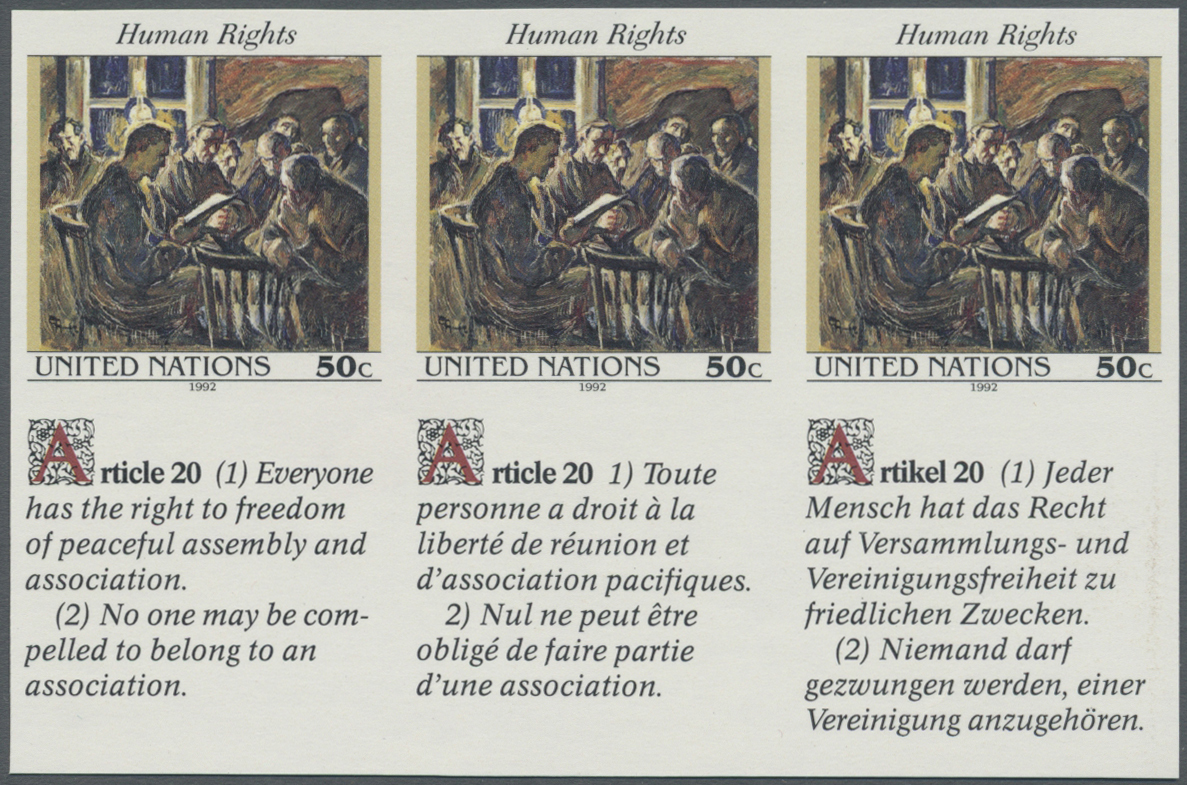 ** Thematik: Malerei, Maler / Painting, Painters: 1992, UN New York. IMPERFORATE Inscription Block Of 6 (3 Stamps And 3  - Other & Unclassified