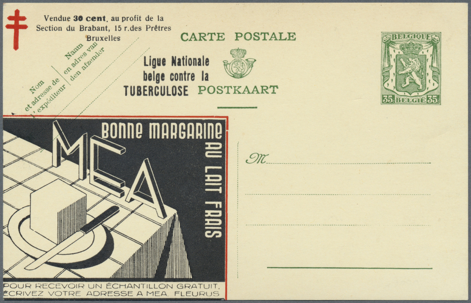 GA Thematik: Medizin, Gesundheit / Medicine, Health: 1938, 35 C. Advertising Card With Scarce Imprint "Ligue Nationale B - Medicine