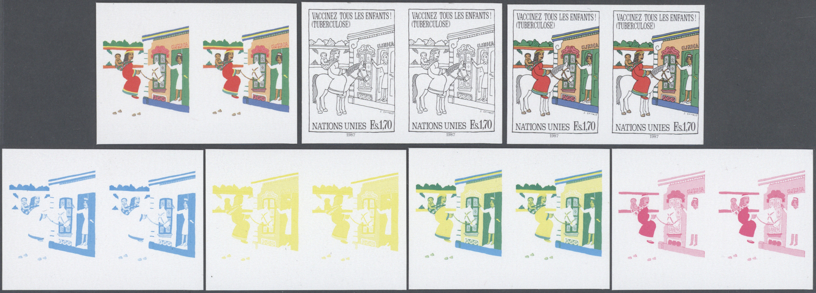 ** Thematik: Medizin, Gesundheit / Medicine, Health: 1987, UN Geneva. Imperforate Pair + Progressive Proof (12 Phases) I - Medicine