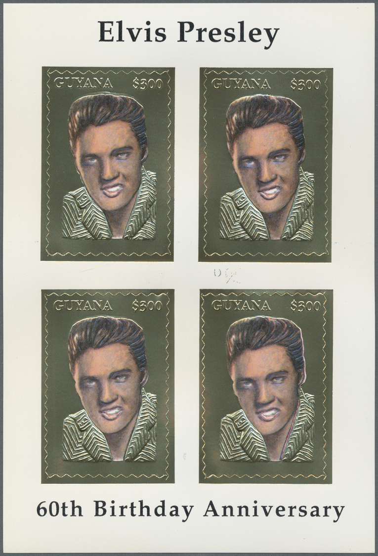 ** Thematik: Musik / music: 1994, 60th birthday of ELVIS PRESLEY with GOLD, SILVER and HOLOGRAM stamps set in perf. shee