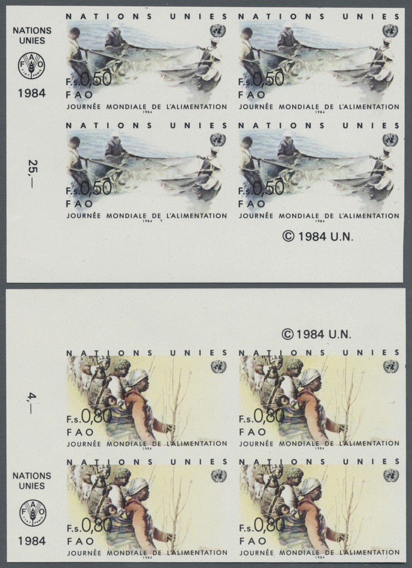 ** Thematik: Nahrung / Food: 1984, UN Geneva. Complete Issue "World Food Day" In 2 Imperforate Corner Blocks Of 4 Showin - Food
