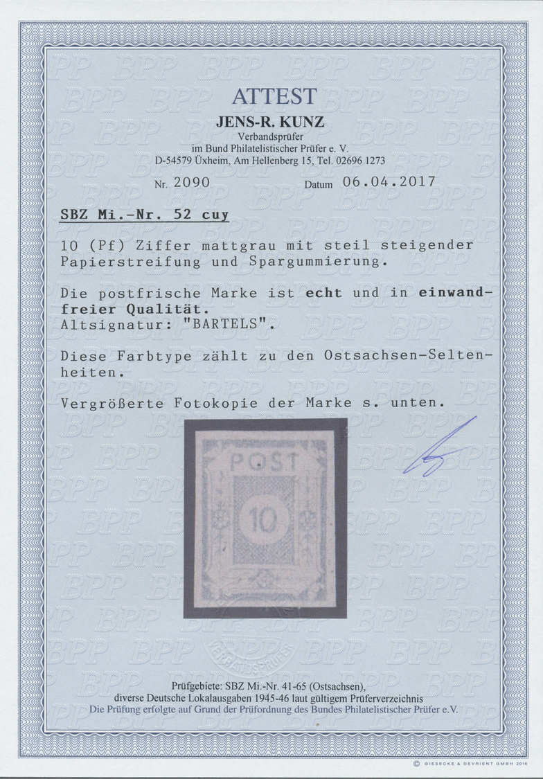 ** Sowjetische Zone - Ost-Sachsen: 1945, 10 Pfg. Ziffer Mattgrau Auf Dünnem Papier Mit Steil Steigender - Altri & Non Classificati