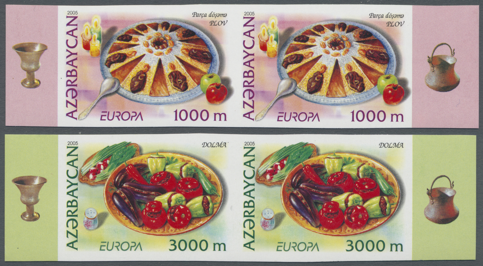 ** Thematik: Nahrung / Food: 2005, Azerbaijan. Complete Europa Set In 2 Imperforate, Horizontal Margin Pairs Showing "Pl - Food