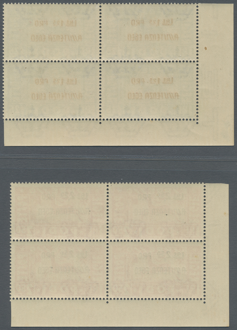 **/ Ägäische Inseln: 1943, Nothilfe, 1,25+1,25 L Und 2,50+2,50 L, Zwei Postfrische Viererblocks, Einheitlich Aus D - Egeo